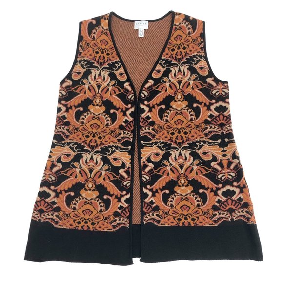 Susan Graver Long Knit Open Front Damask Pattern Knit Vest - Size MP - Picture 2 of 6